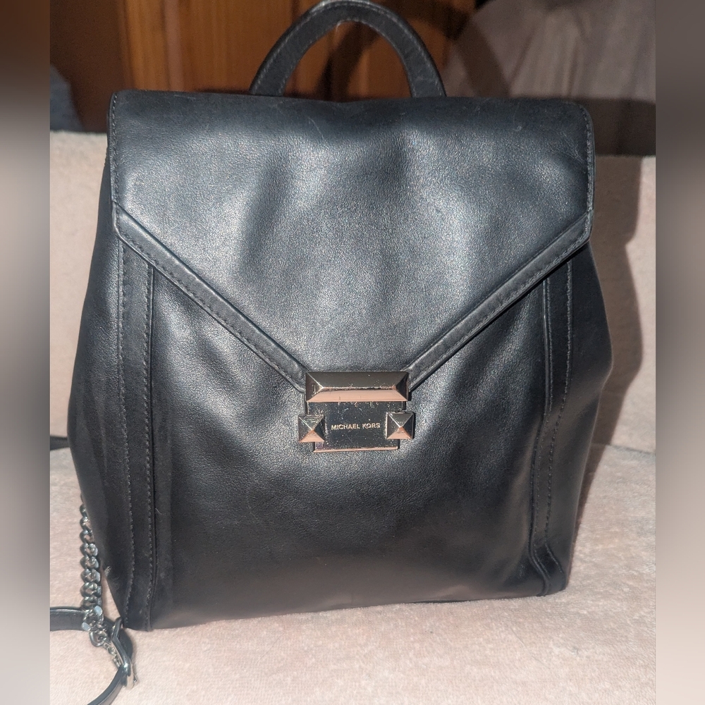 Michael Kors Sleek Black Backpack with Silver Details